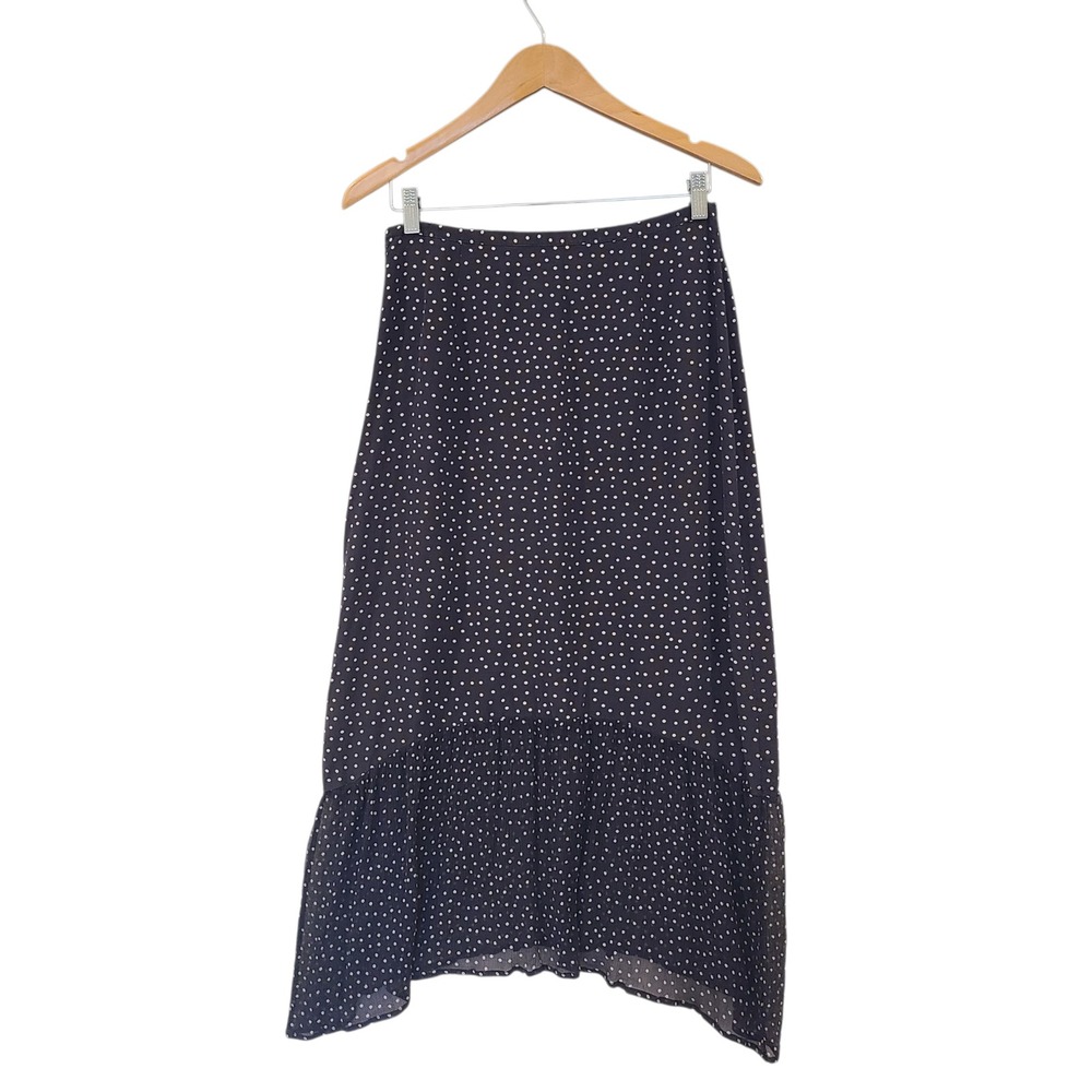Rixo London Leandra Navy Blue Polka Dot 100% Silk‎ Midi Skirt Size Small